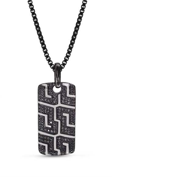 Pro Rider Black Rhodium Plated Sterling Silver Tire Tread Black Diamond Tag